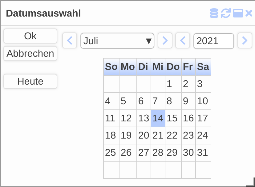 Datumsauswahl im Open Source ERP